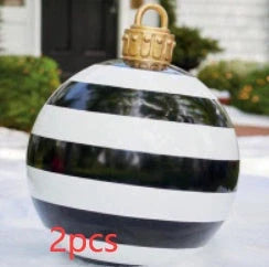 Vibrant inflatable Christmas baubles in a variety of colours and patterns, perfect for outdoor holiday decoration