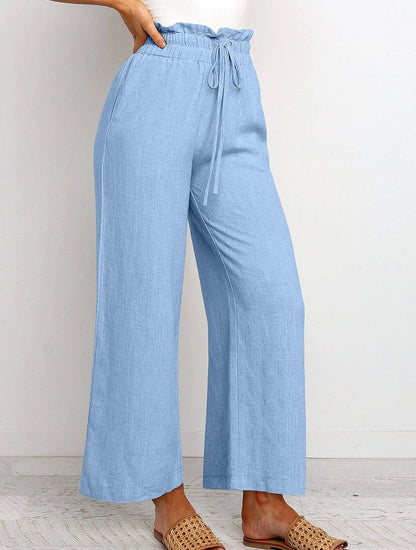 Stylish elastic waistband wide leg cropped pants in various colors