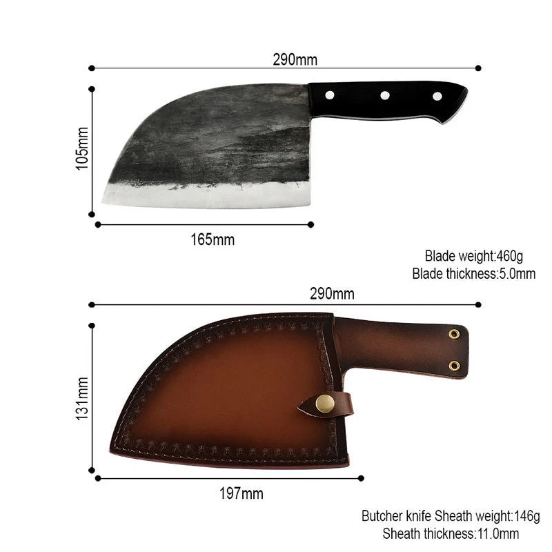 Hand-forged stainless steel butcher knife with wood handle for precision cooking