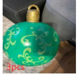 Vibrant inflatable Christmas baubles in a variety of colours and patterns, perfect for outdoor holiday decoration