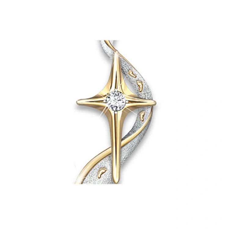 Gold-plated footprint cross pendant necklace with adjustable chain