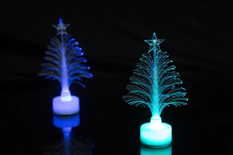 Vibrant color-changing LED fiber optic Christmas tree lamp with stable round base