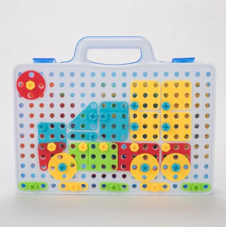 Educational building kit with safe plastic power drill for children aged 3+