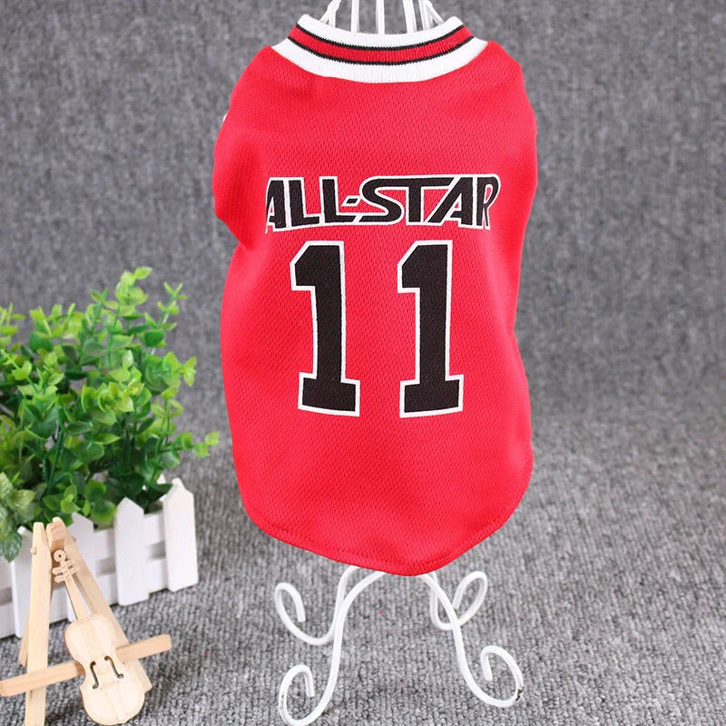 World Cup themed cotton dog vest in black and red for summer comfort