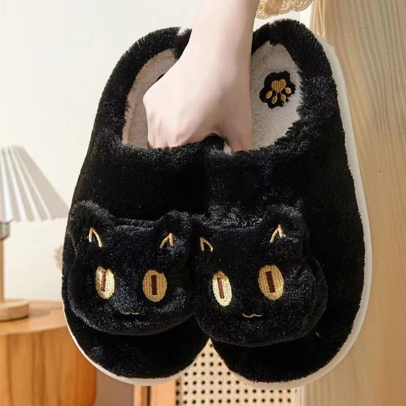 Cotton cat slippers with memory foam insole and cute cat face design