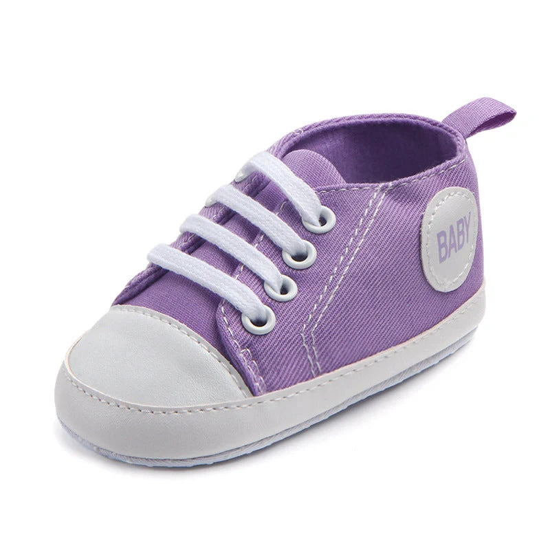 Classic canvas sports sneakers for babies with anti-slip soles in multiple colours