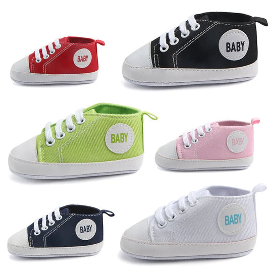Classic canvas sports sneakers for babies with anti-slip soles in multiple colours