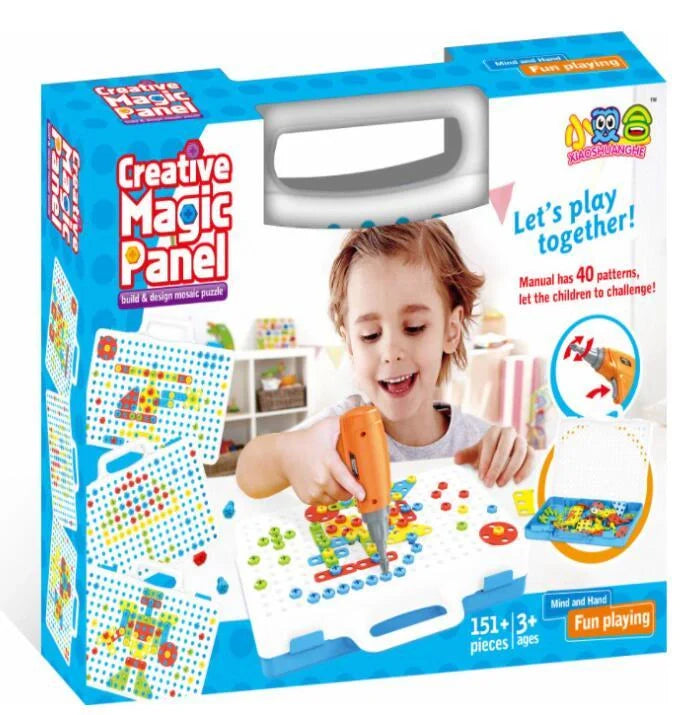 Educational building kit with safe plastic power drill for children aged 3+