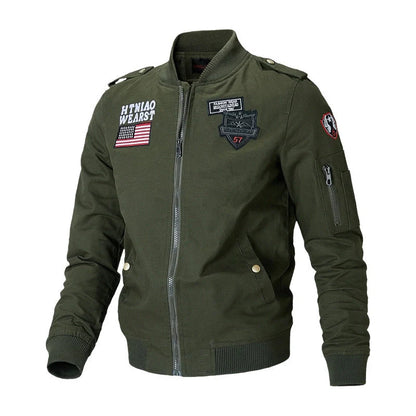 Men's khaki flight jacket with options for cotton lining in various sizes