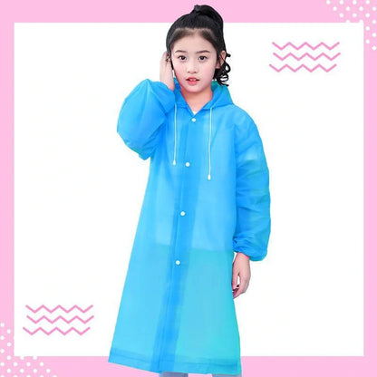 Transparent, lightweight, and compact children's poncho in vibrant colours for outdoor activities and wet weather protection