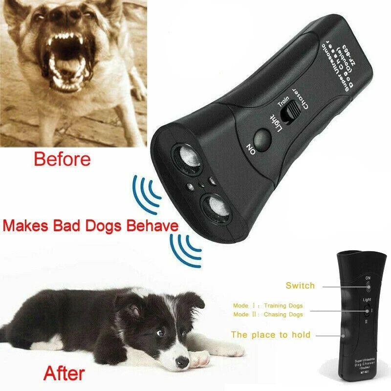 3-in-1 Anti Barking Dog Training Device with ultrasonic repeller and LED flashlight