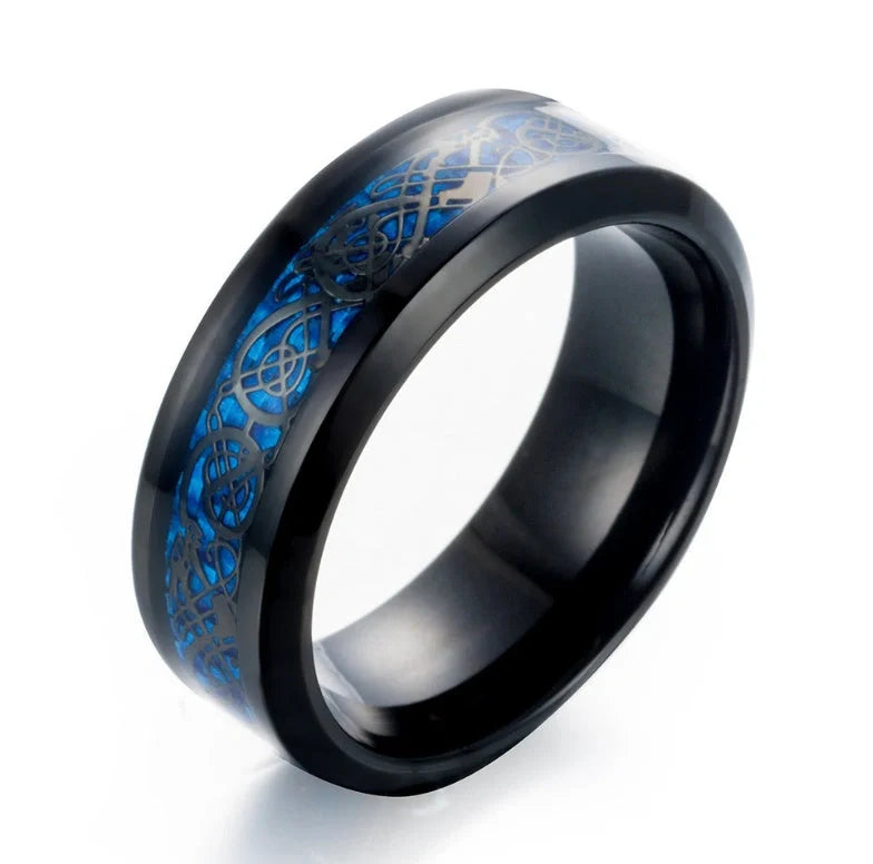 Exquisite stainless steel ring with dragon-inspired design, featuring intricate scale-like patterns and a bold mythical silhouette