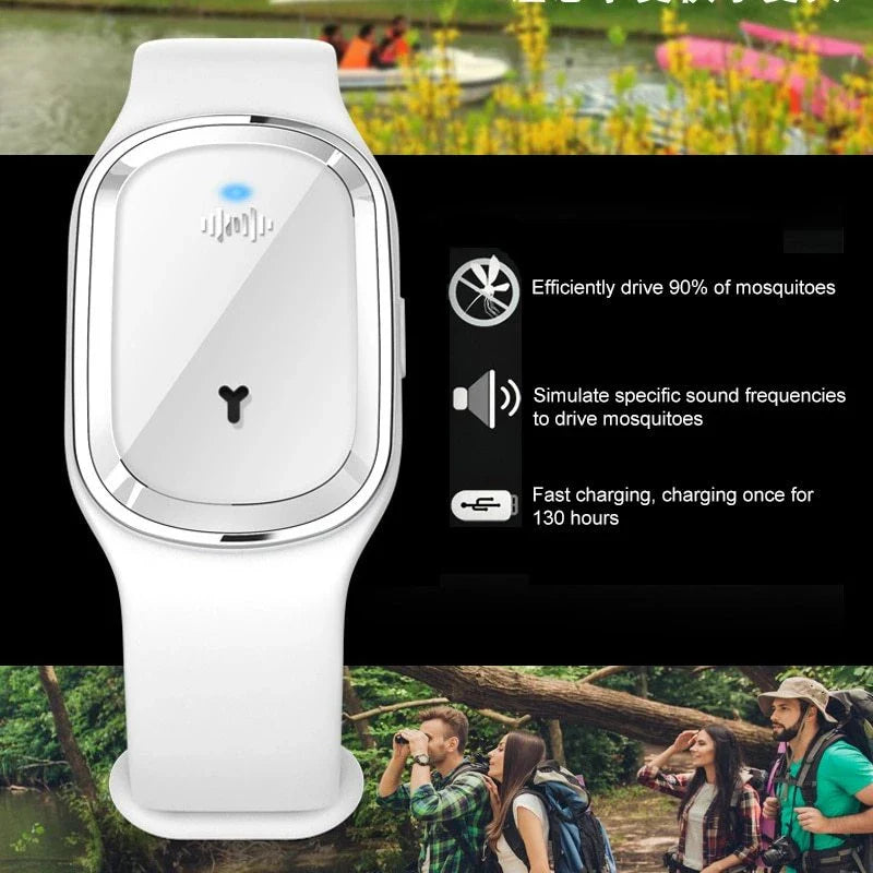 Ultrasonic mosquito repellent bracelet with sleek, waterproof design for outdoor activities