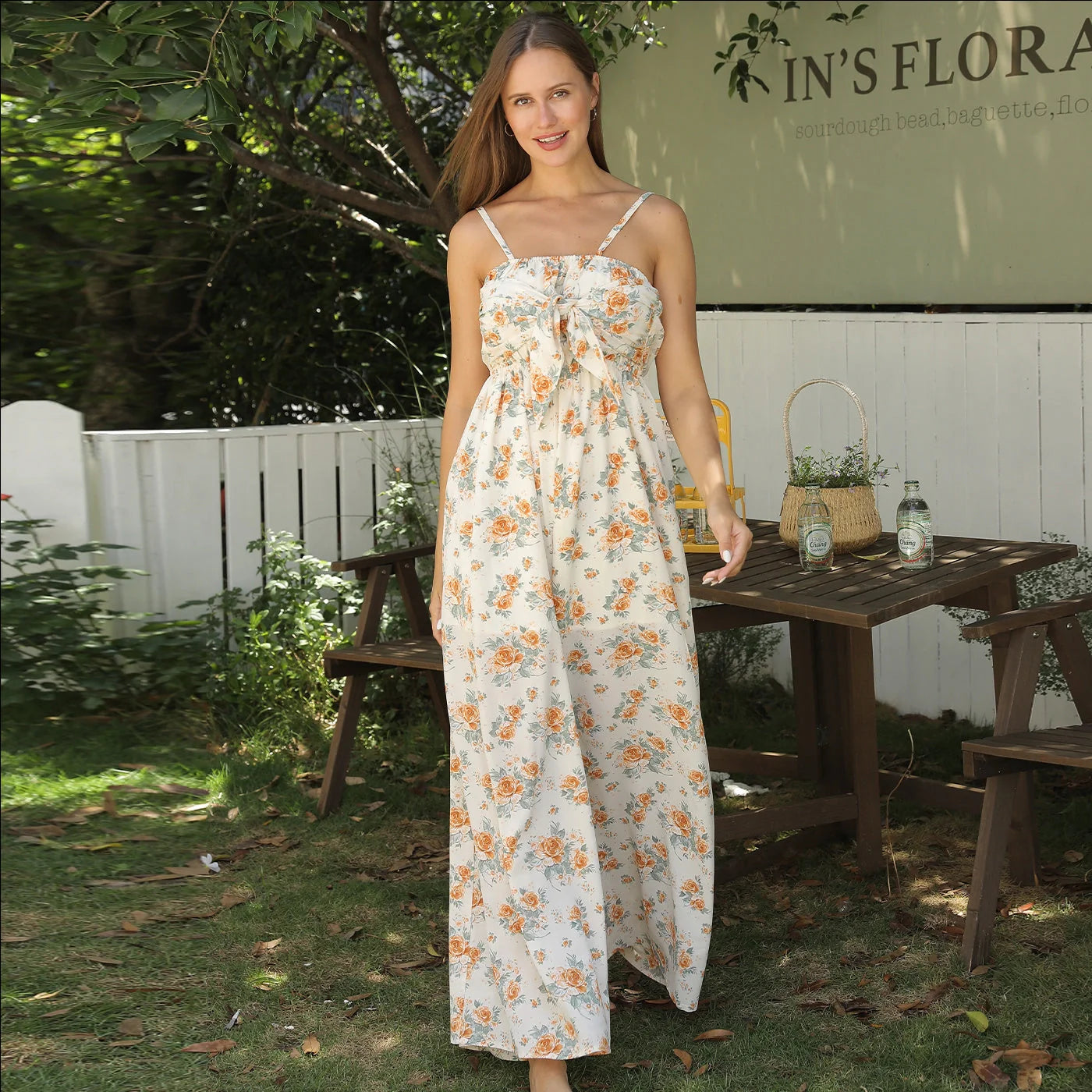 Women's simple printed polyester dress in white, available in sizes S to 4XL