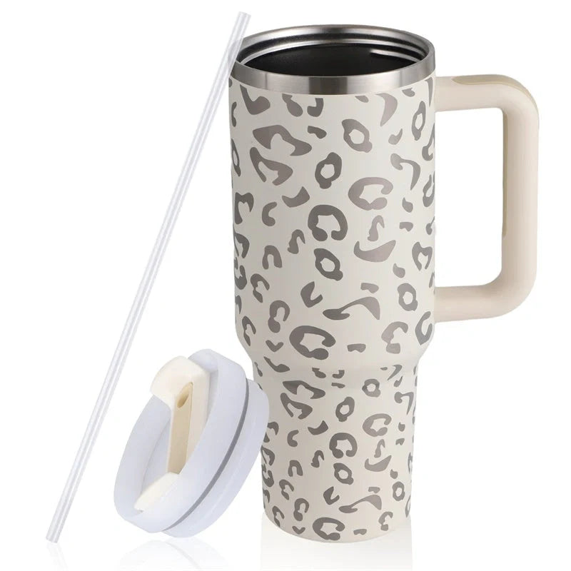 40oz stainless steel coffee mug with handle and straw, BPA-free, various colours available