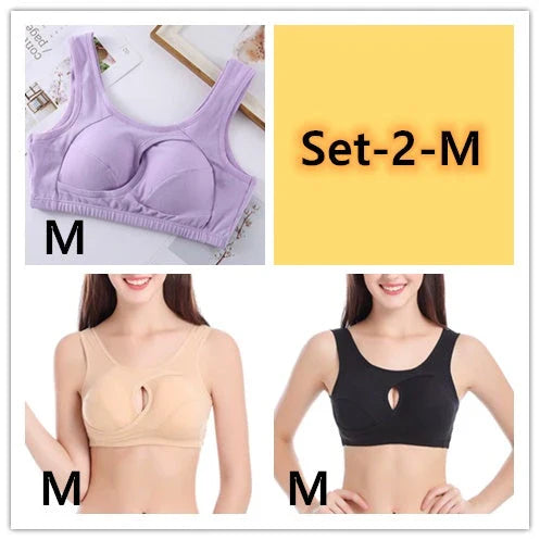 Supportive cotton sports bra with crossover design for lift and support, preventing sagging and bra lines