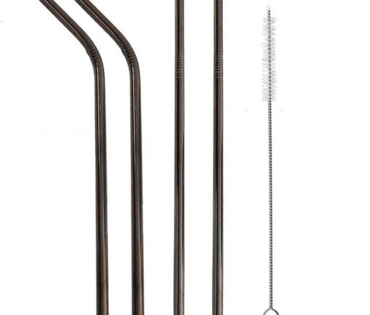 Vibrant reusable stainless steel straws set with cleaning brush, eco-friendly alternative to plastic