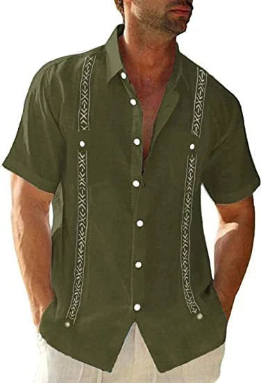 Men's casual guayabera Cuban-style short-sleeve shirt in various colors and sizes