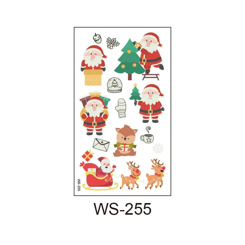 Festive Santa Claus luminous Christmas tattoo stickers with vibrant designs for parties, events, and home decor