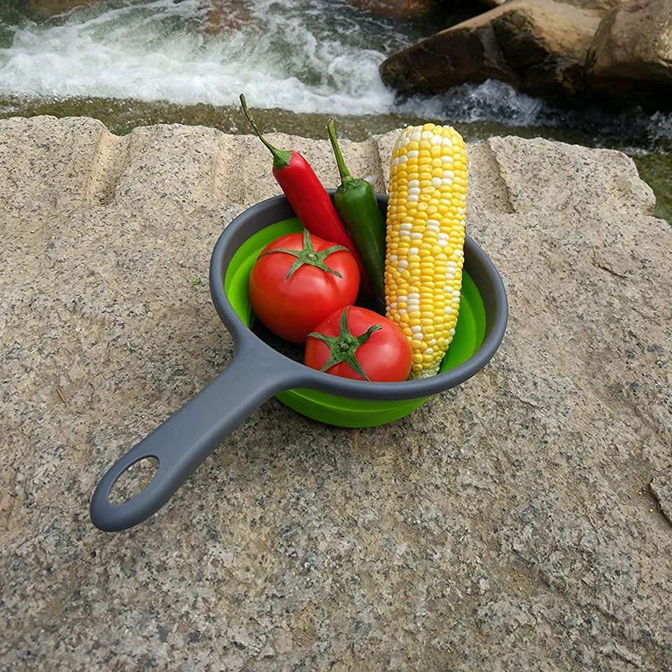 Premium collapsible silicone colander for rinsing, draining, and storing fruits and vegetables in the kitchen