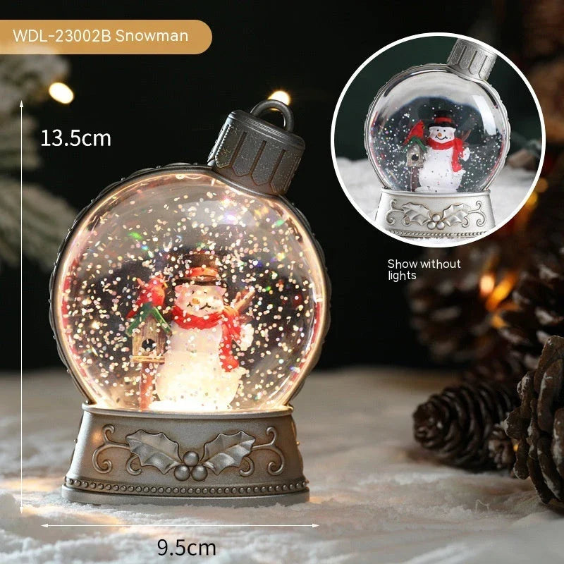 Luminous Christmas decoration with flame-like LED lighting, available in various festive designs including an old man, snowman, children's tree, and angel figure
