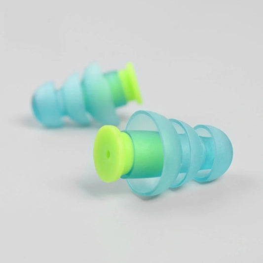 Premium silicone travel earplugs in light blue for noise reduction