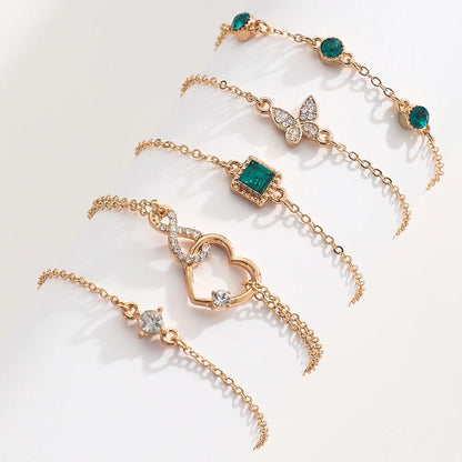 Bohemian green crystal heart bracelet set for women