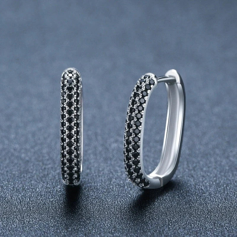 Elegant French-style black zircon earrings with U-shaped copper setting