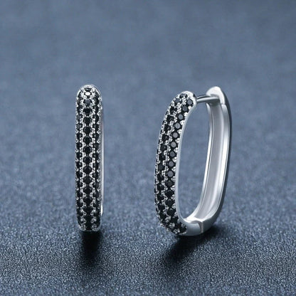Elegant French-style black zircon earrings with U-shaped copper setting