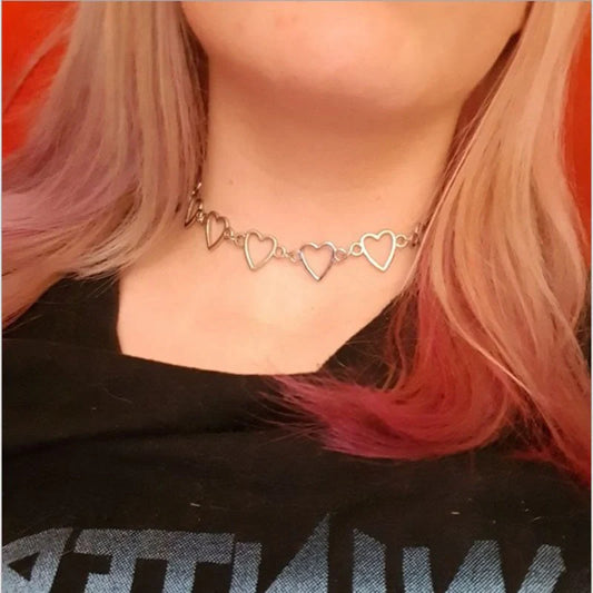 Hollow Korean Sweet Love Heart Choker in silver and gold with adjustable chain