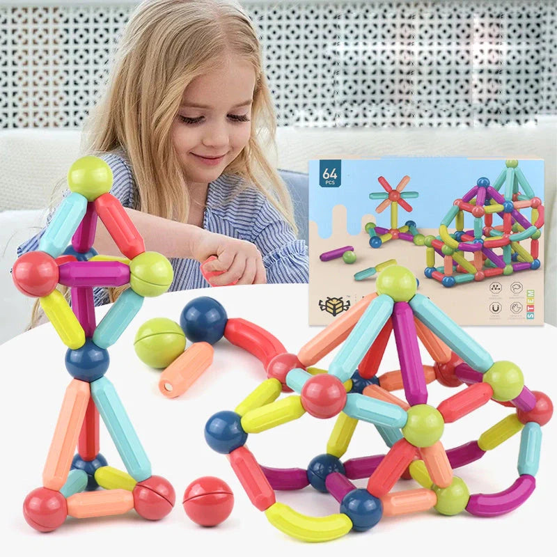 Colourful magnetic building blocks for children, educational toy with 50-100 pieces