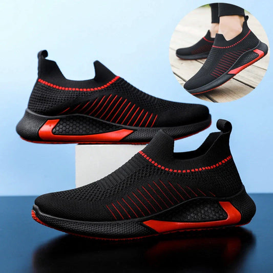 Men's breathable mesh sock shoes with striped design for outdoor activities