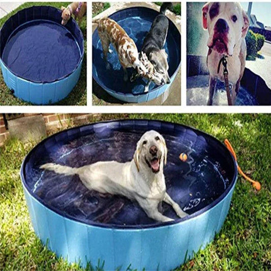 Durable foldable dog swimming pool made of sturdy PVC and plastic, featuring a non-slip bottom for safe play and bathing.