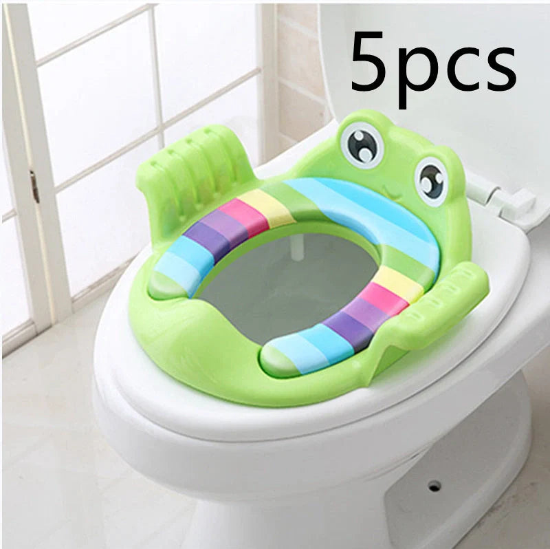 Adjustable non-slip baby toilet seat in Pink, Sky Blue, and Green for safe potty training