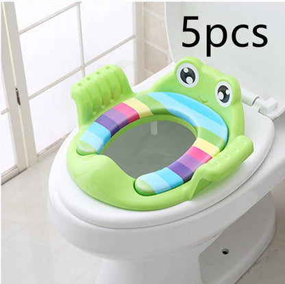 Adjustable non-slip baby toilet seat in Pink, Sky Blue, and Green for safe potty training