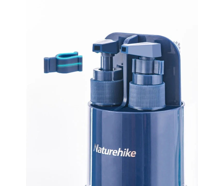 Multifunctional wash cup set including bottles, cup, mirror, and comb in durable PC and ABS materials
