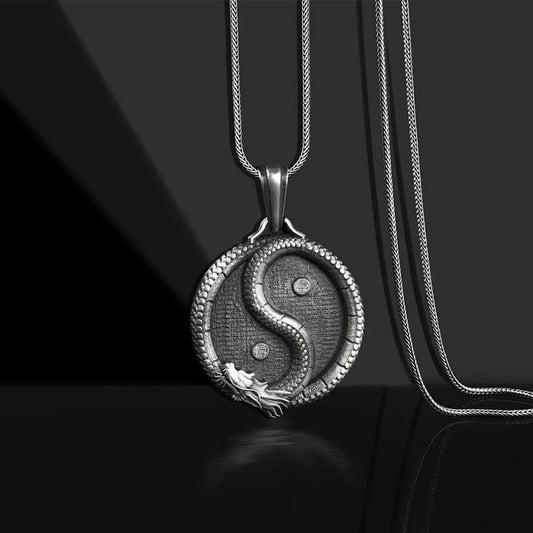 Men's black titanium steel pendant sweater chain with polished finish