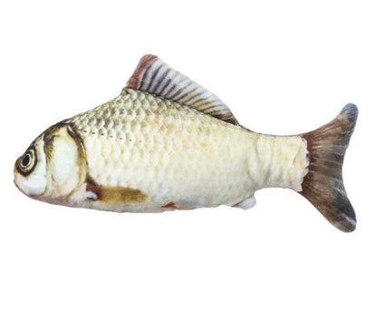 Soft, durable and realistic cat plush toy in the shape of a fish pillow, available in various sizes and designs.
