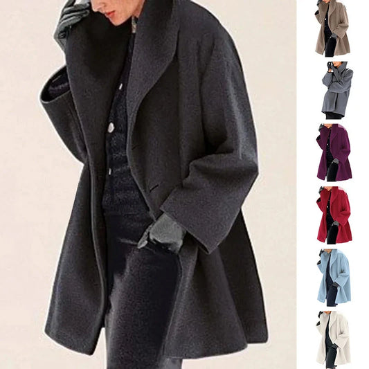 A stylish woollen coat in a variety of vibrant colours, perfect for the autumn and winter seasons.