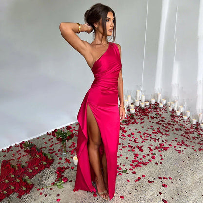 Stunning one-shoulder backless slit dress in various vibrant colors for summer elegance