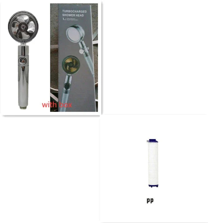 360-degree rotating high-pressure shower head with built-in fan and adjustable water spray