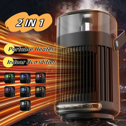 Versatile 2-in-1 portable heater and humidifier with sleek black design, suitable for use in home or office