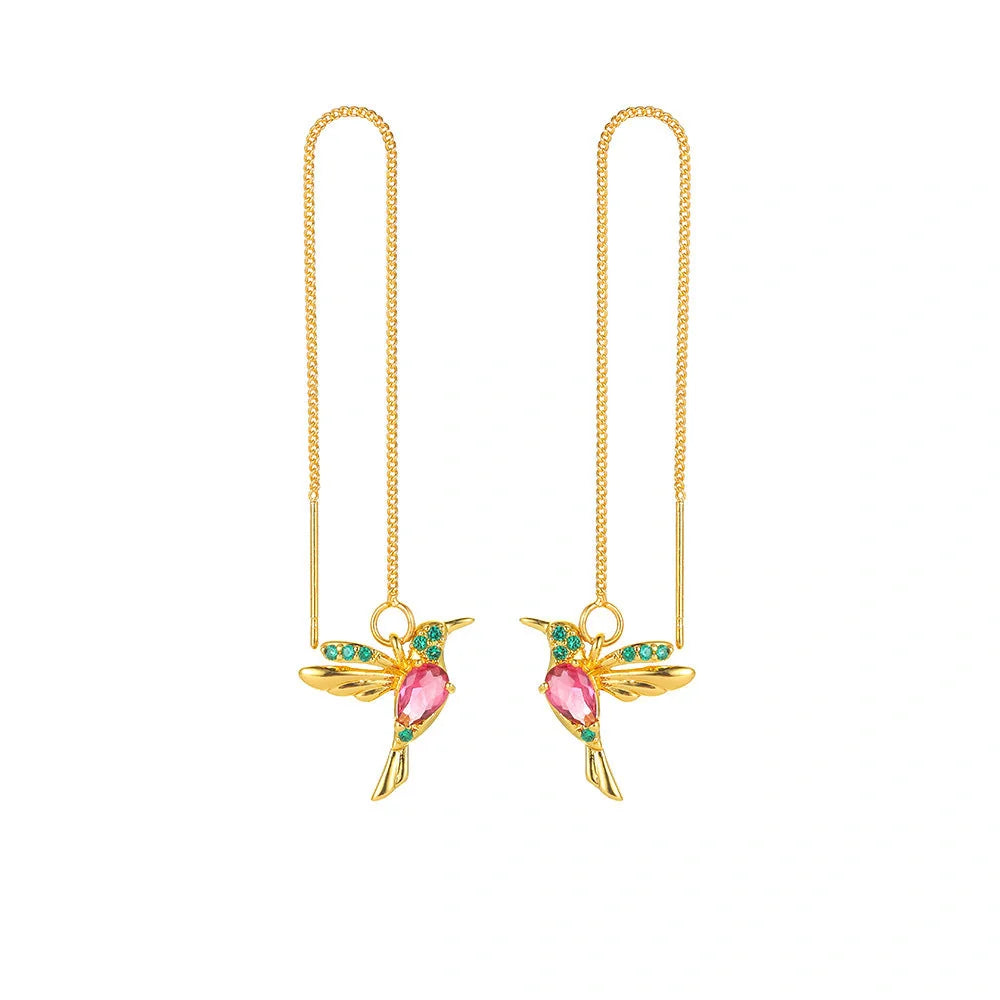 Elegant hummingbird drop earrings with crystal accents, a versatile fashion accessory for British women