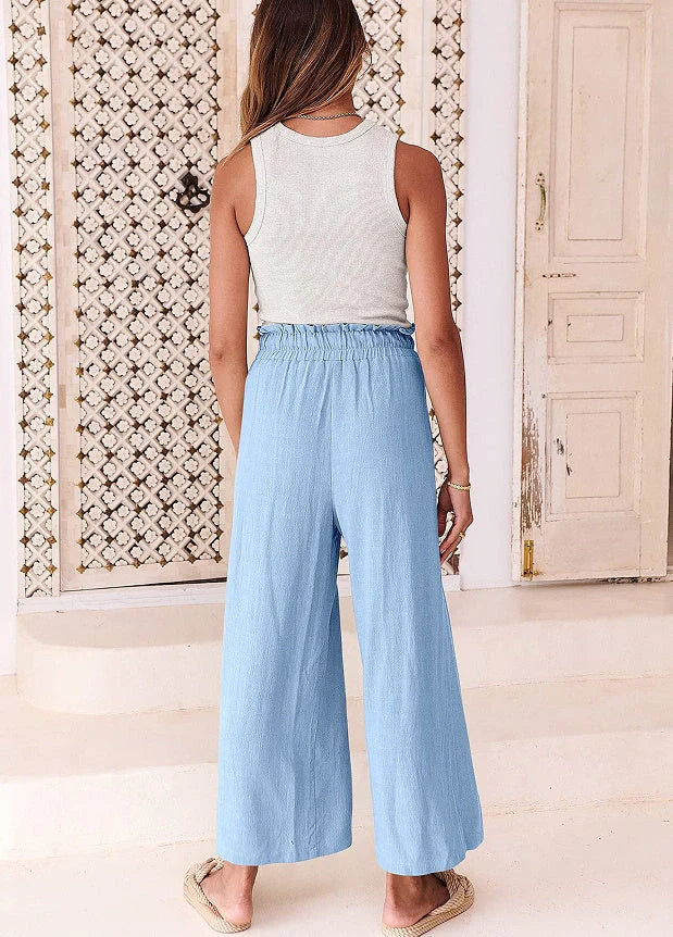 Stylish elastic waistband wide leg cropped pants in various colors