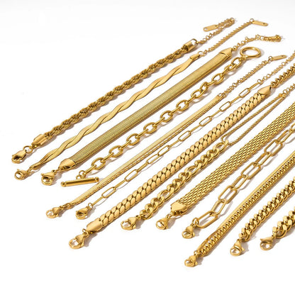 Stainless steel bracelet with real gold treatment in various colours, featuring geometry shapes and ring elements