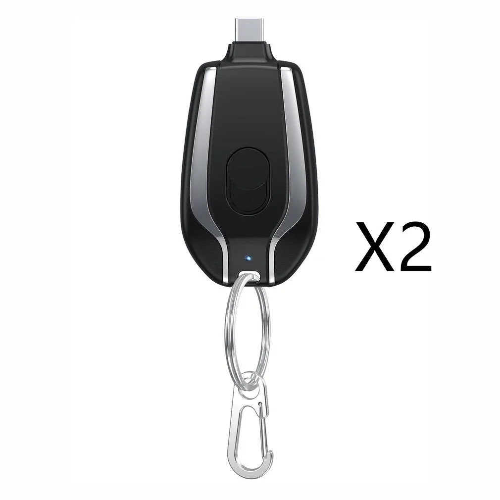 A compact, 1500mAh portable power bank with a keychain design, featuring a waterproof and durable construction for on-the-go charging of smartphones, tablets, and other USB-powered devices.