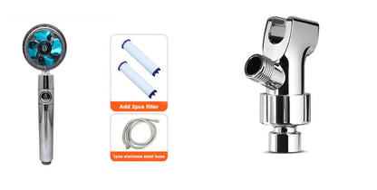 360-degree rotating high-pressure shower head with built-in fan and adjustable water spray