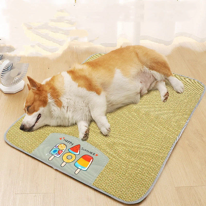 Cooling Rattan Pet Mat for dogs and cats with sponge support, available in multiple sizes