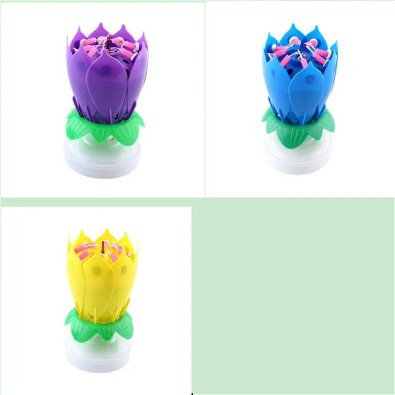 Musical Lotus Candles in various colours, showcasing the elegant lotus design and music feature
