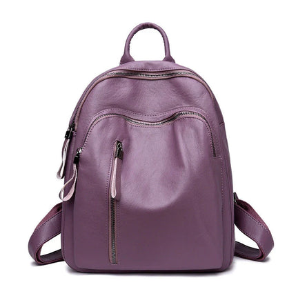 Stylish PU backpack in black, red, and blue colors with multiple compartments and adjustable straps for versatile and organized storage